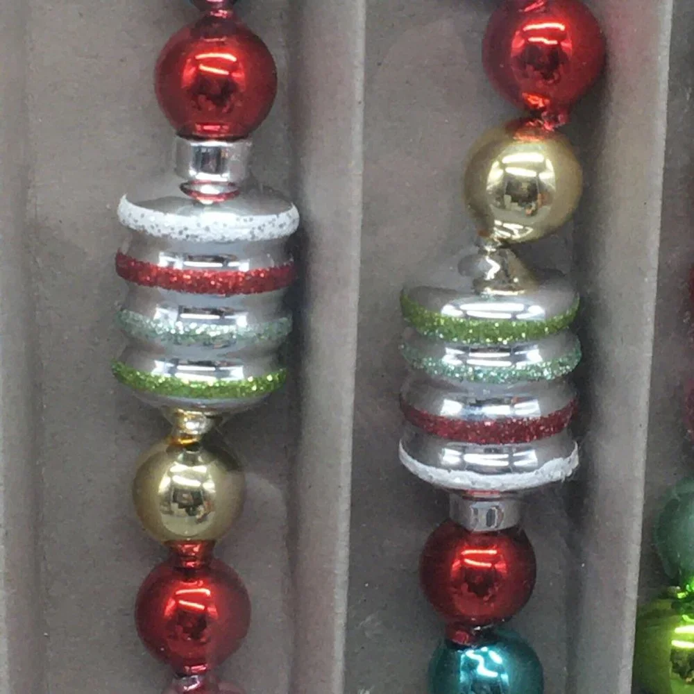 x2 Radko Shiny Brite Glass Christmas Tree Garland Figural Red Pink Aqua 7/14ft